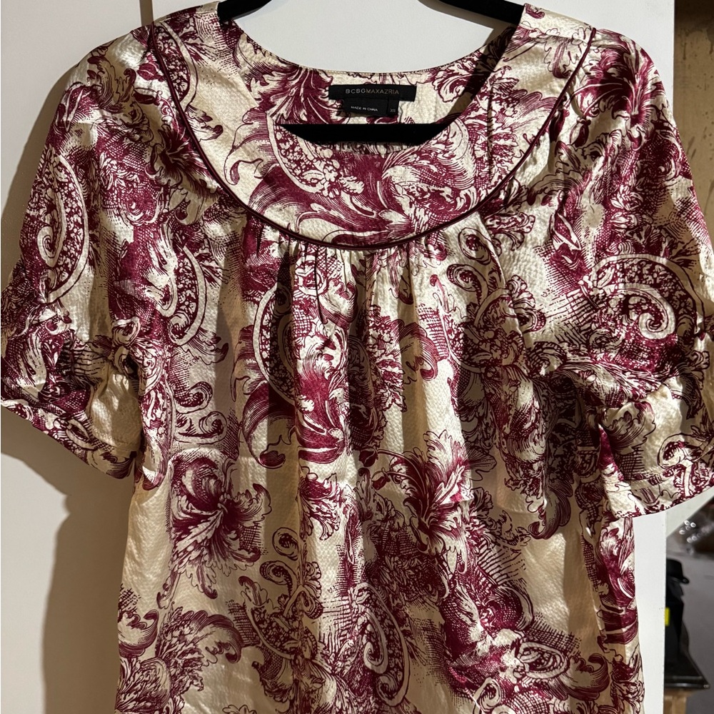 BCBGMaxAzria Burgundy and Cream Blouse